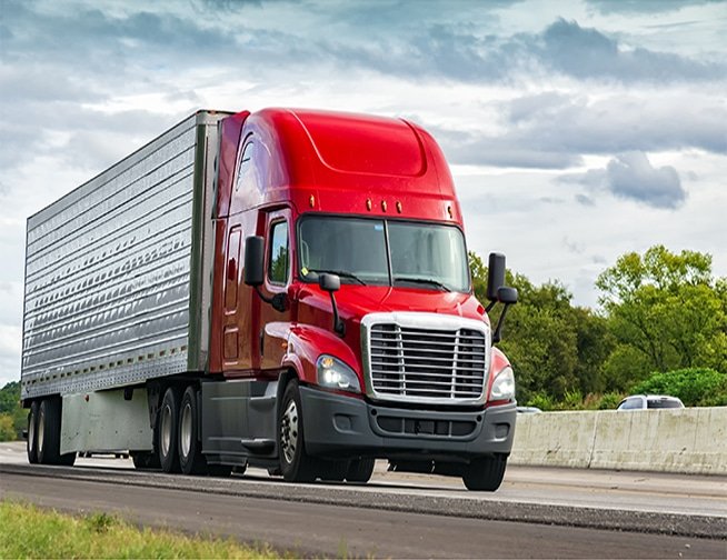 Red Truck on Interstate Highway
